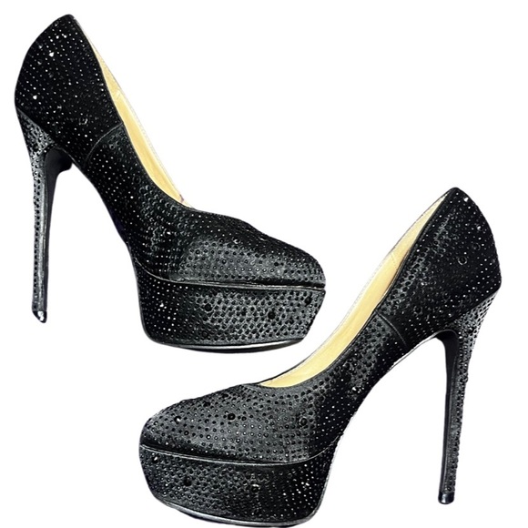 LAUREN LORRAINE Women’s Sexy Satin Sparkle Platform 5” Stiletto Pumps Sz 9 $75 - Picture 4 of 4